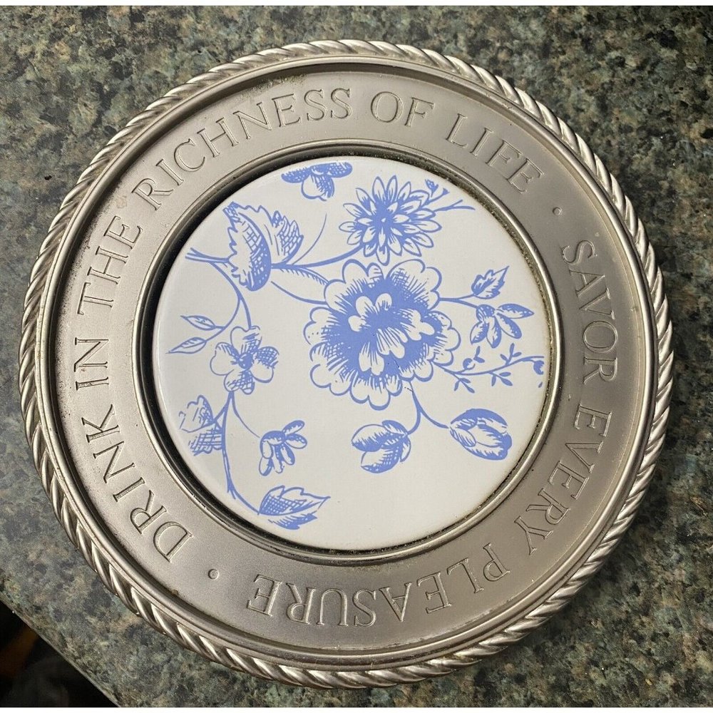 Hallmark Paper Weight Wine Coaster Pewter Ceramic Savor Every Pleasure Phrase‎